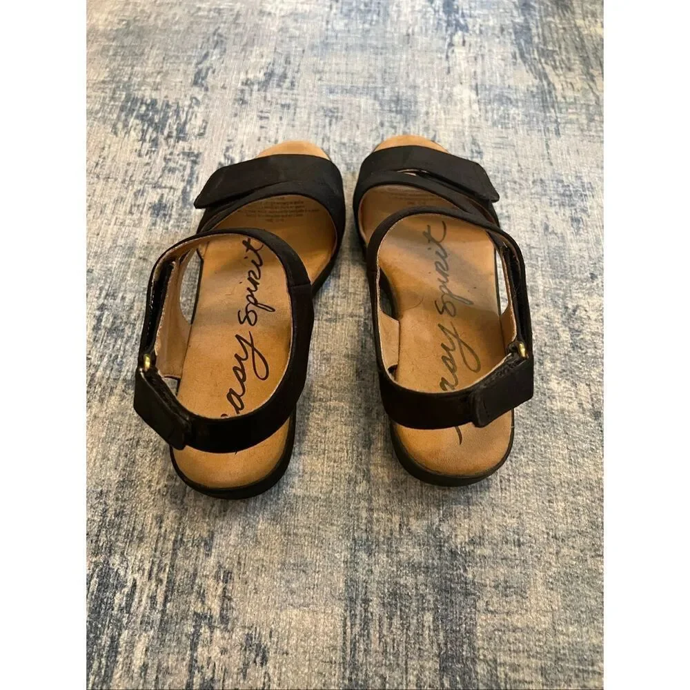 Easy Spirit Black Kaylynn Adjustable Ankle Top Strap Wedge Sandals 6.5 Wide